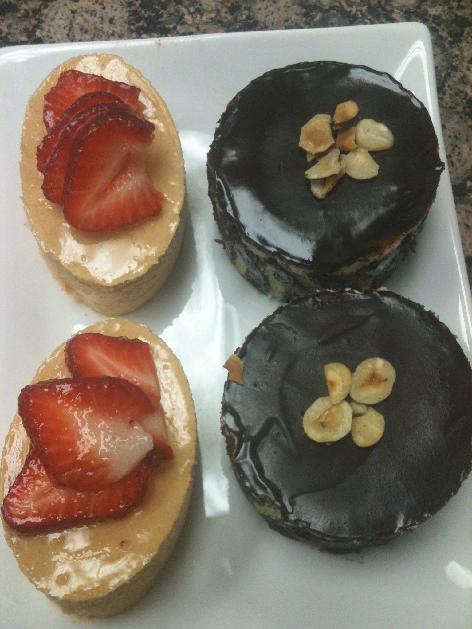 Chocolate pastries and strawberry tarts