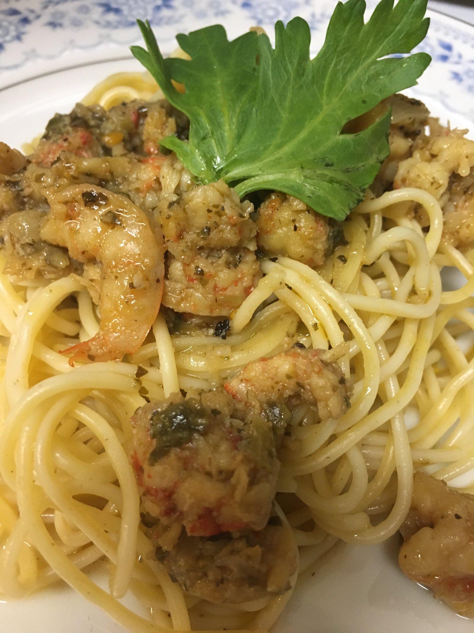 Shrimp scampi pasta with fresh herbs